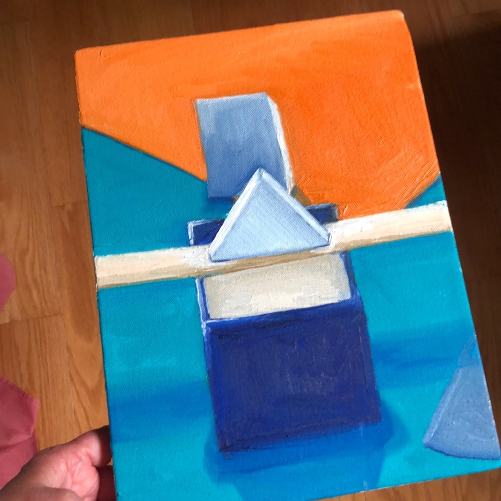 Lil’ Pop oF Color painting geometric orange teal original artwork on canvas